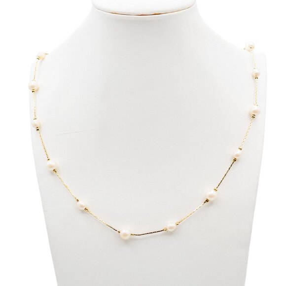 Elegant Vintage Trifari Gold-Plated Simulated White Pearl Station Necklace 28 In - Picture 3 of 5